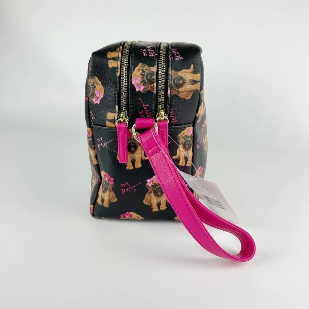Betsey Johnson Dog Double Zip Cosmetic Bag